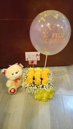 Caja por 9 rosas peluche y globo R31 - Regalos a domicilio en Tunjuelito Te Mando Flores